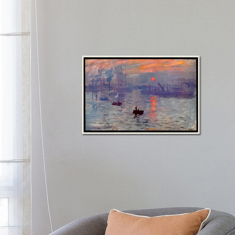 Impression de lever de soleil sur toile par Claude Monet, Encadrement blanc vieilli, H 18 po x l 26 po x P 1 po