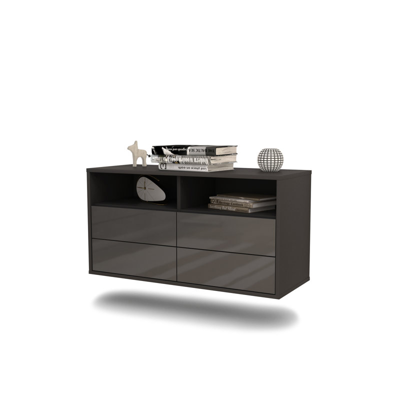 Somerby Unfinished Floating TV Stand, High Gloss Grey