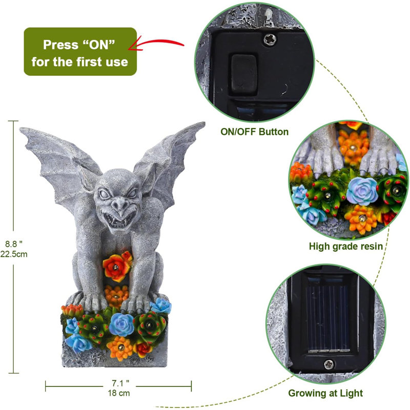 Solar Gargoyle Garden Statue With Succulent Lights