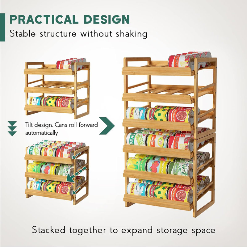 3 Tier Stackable Can Storage Organizer Pantry With Label Sticker And Marker Pen, Can Holders For Cabinet And Can Rack Organizer  Natural Bamboo