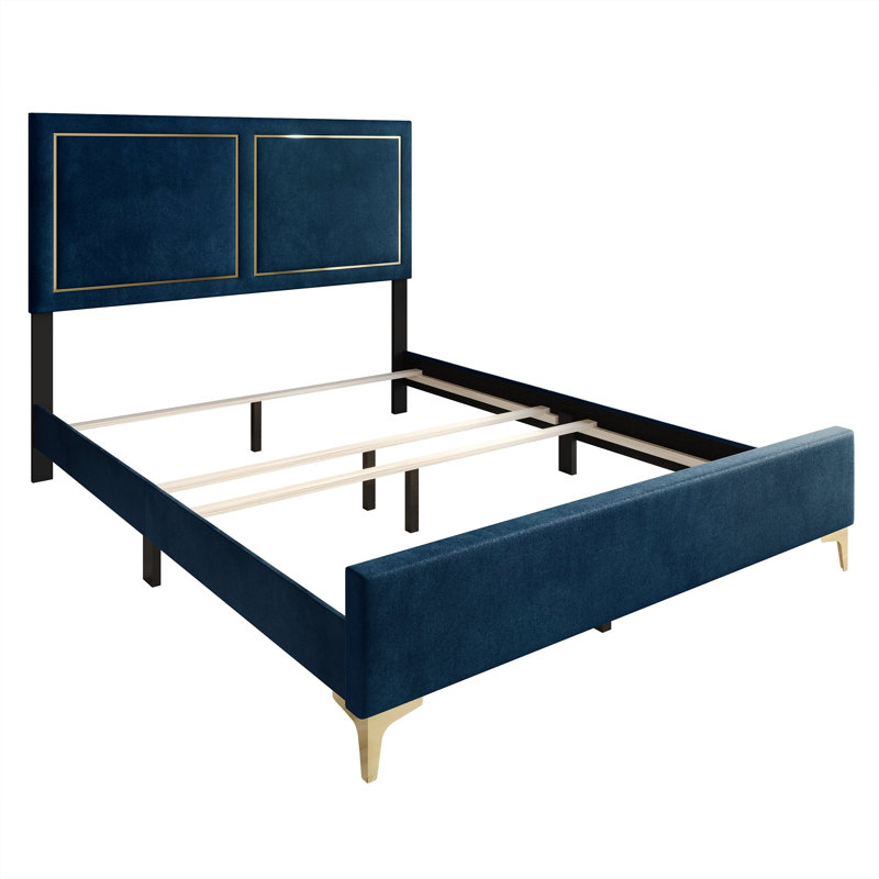 Lit tapissier standard Jerell, Double, Bleu marine