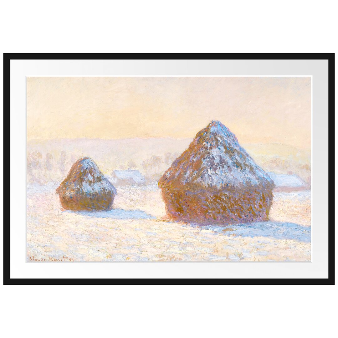 Gerahmter Kunstdruck Haystack in the Morning Snow Effect von Claude Monet