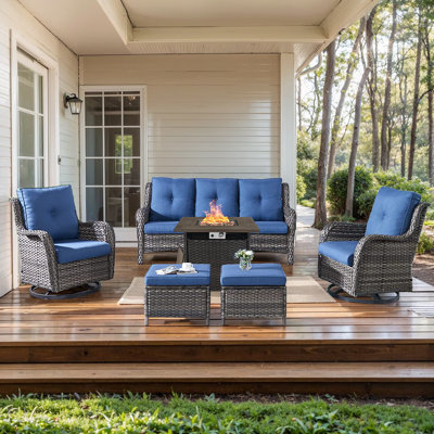 Carolina 5 - Person Sofa Seating Group With Fire Pit And Cushions