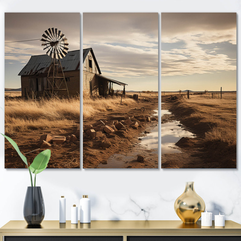 «Landscape Wind Turbine Sky Canvas Wall Art», ensemble de 3 pièces - Éoliennes, H 32 po x l 48 po x P 1 po