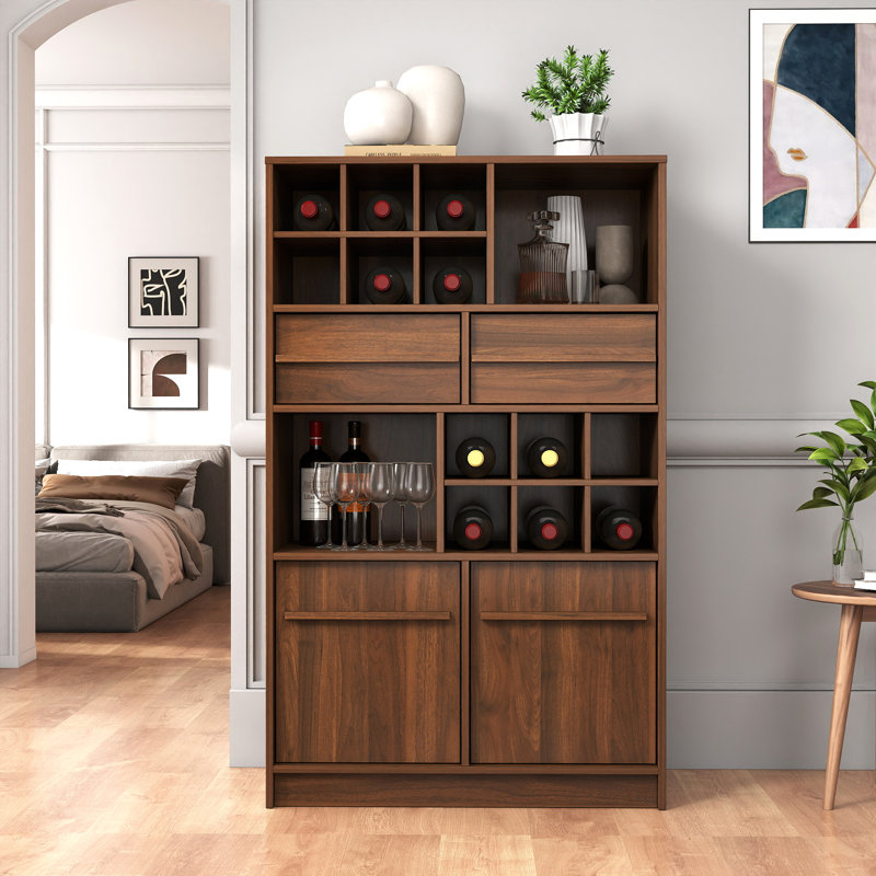 Armoire à vin moderne Hearthwood avec support à vin et rangement à 2 tiroirs