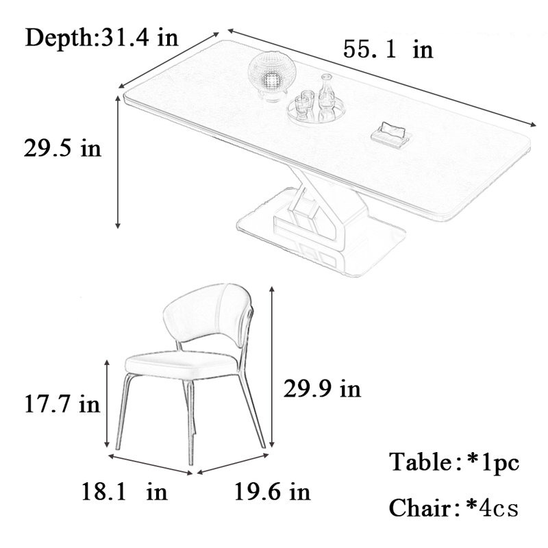 Table de salle à manger simple et moderne, H 29,5 po x L 55,1 po x l 31,4 po