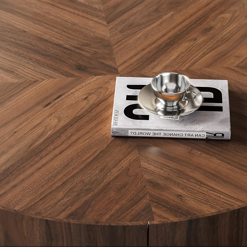 Walnut Round Coffee Table with Hidden Storage | No Assembly