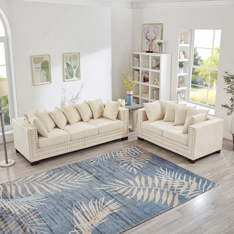 Velvet Upholstered 2+ 3 Seater Sofa, Beige