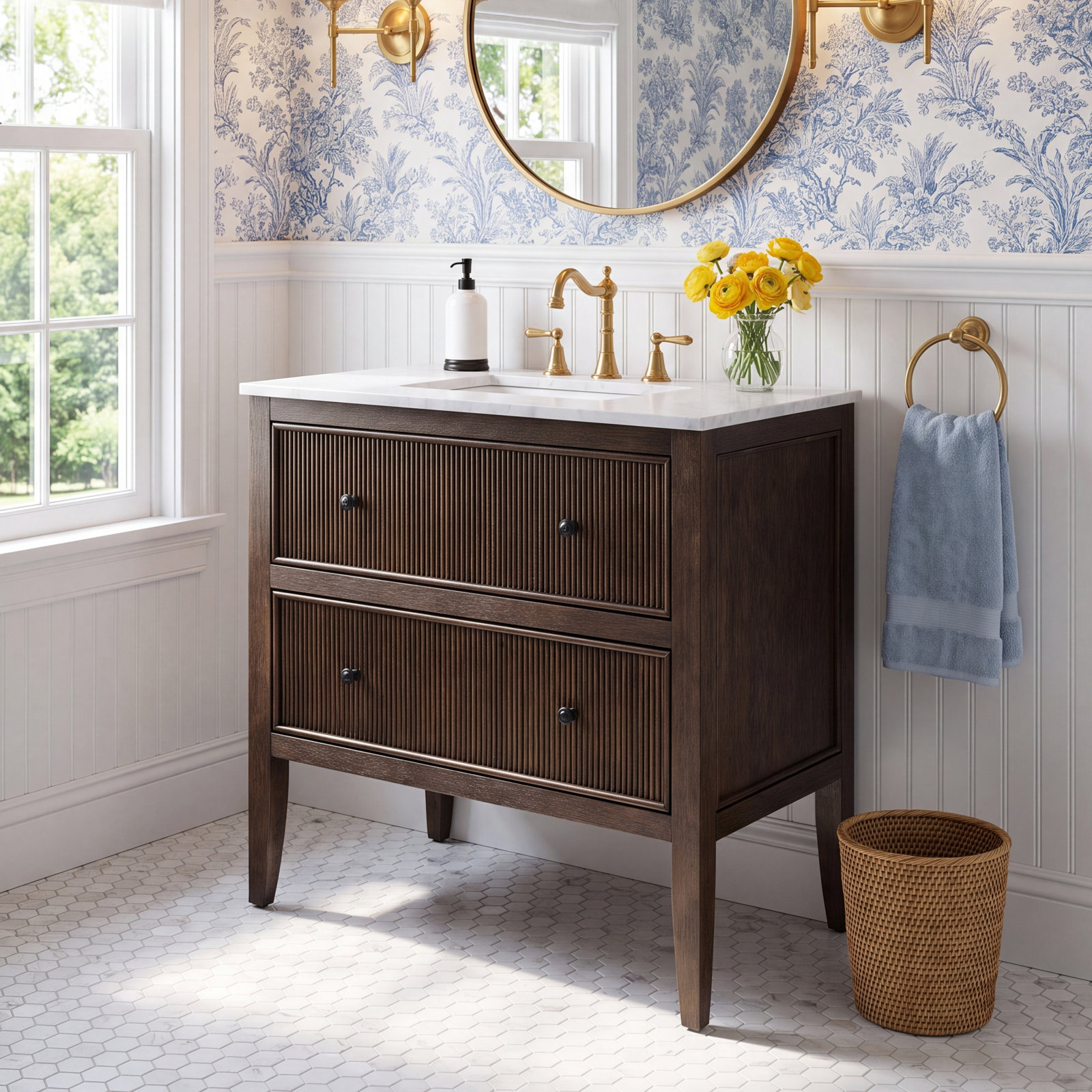 Keaton Genuine Marble Single Bathroom Vanity