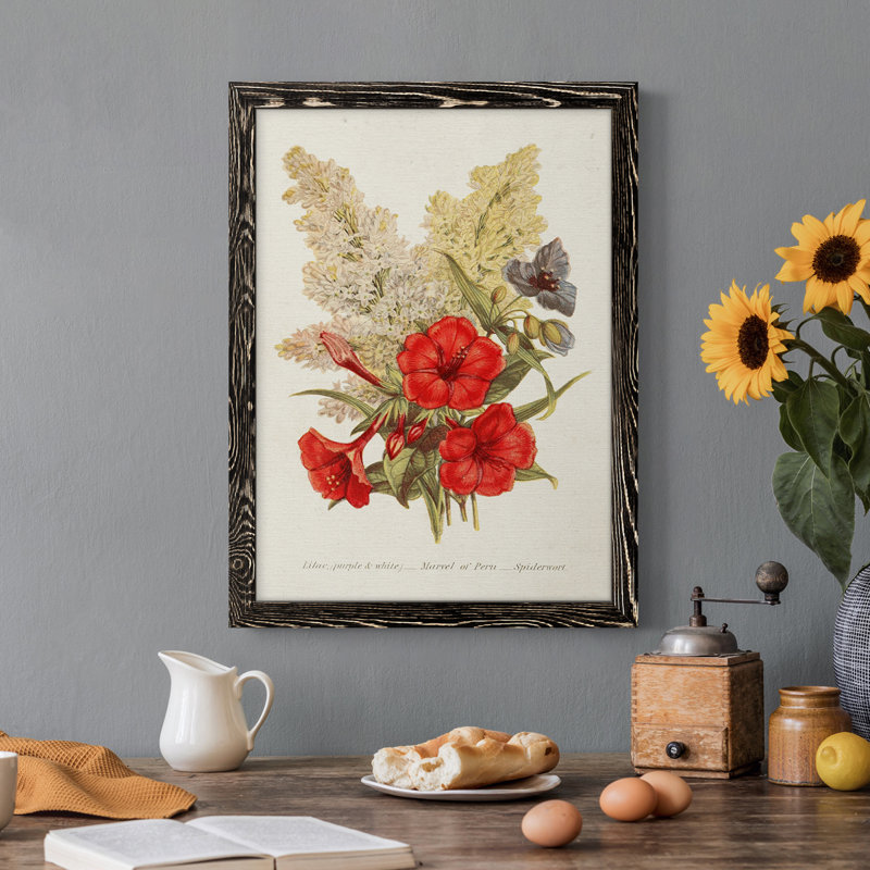 Antique Floral Bouquet V - reproduction de cadre photo sur toile, H 23 po x l 32 po x P 1 po, Cadre noir