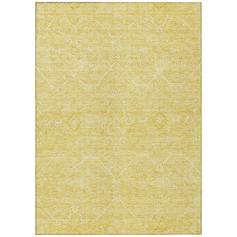 Gold Rectangular Machine Washable Synthetic Rug 2'6" x 3'10"
