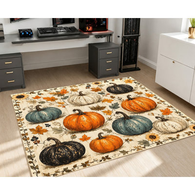 Tapis à motif citrouille d'automne, couleurs d'automne éclatantes, tapis antidérapant confortable, décoration intérieure artistique pour le salon, la chambre à coucher, le vestibule, la cuisine, un appartement