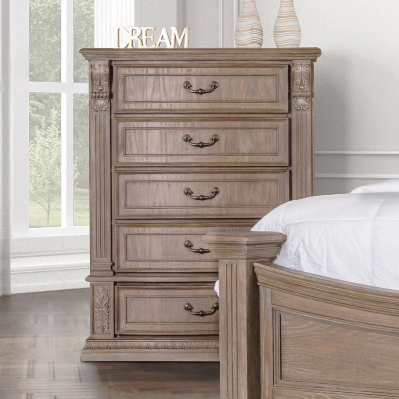 Mobilier de chambre à coucher de style transitionnel avec finition de dentil de style chêne 1 pièce