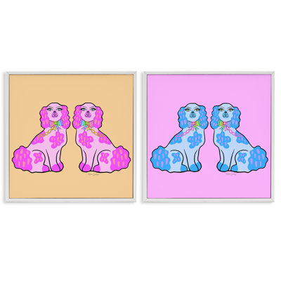Brightly Colored Posh Pooches 2pc Framed Giclee Set, design by Katie Conley