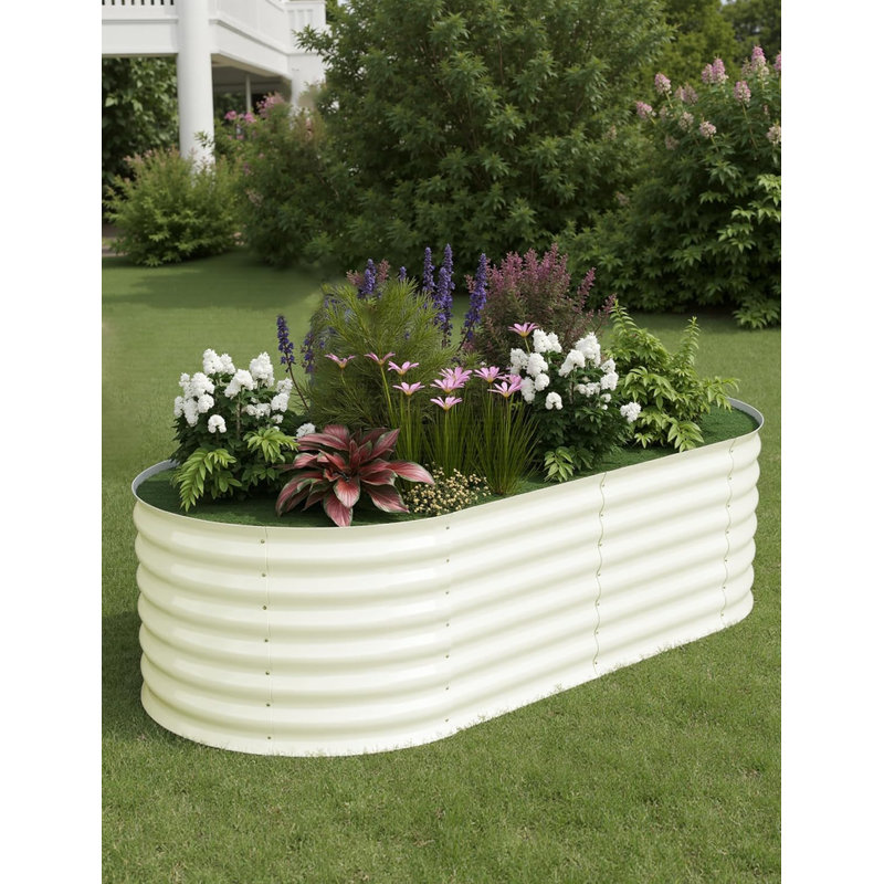 2 Pcs Raised Garden Beds Outdoor Galvanized Steel Planter Box for Vegetables Flowers - Beige 6x3x2 FT, Beige, 6x3x2 FT