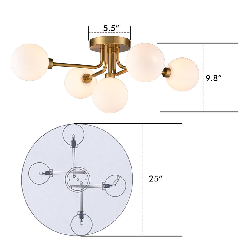 Plafonnier semi-encastré or 5 lumières Palermo