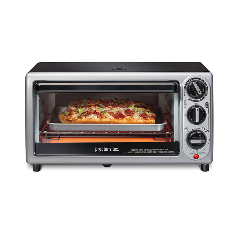 Proctor Silex Black and Silver 4-Slice Toaster Oven Broiler