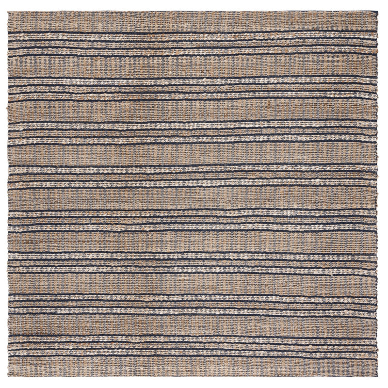 Zakai Natural Fiber Flat Weave Jute/Cotton Geometric Rug in Navy/Natural, Square 6'6"