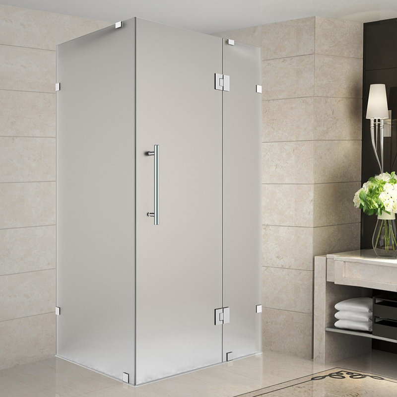 Avalux 36 in. W x 38 in. D x 72 in. H Frameless Shower Enclosure, Frosted Glass, Stainless Steel