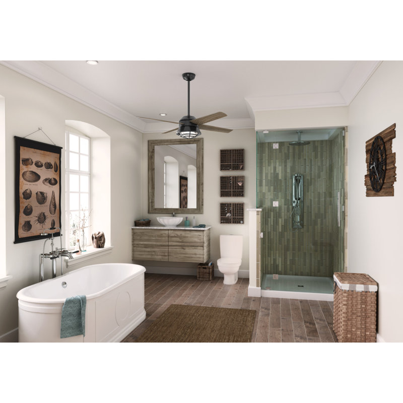 54" Seafarer 4 - Blade Outdoor Standard Ceiling Fan with Wall Control and Light Kit Included