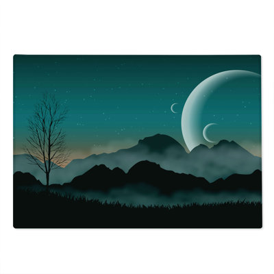 Ambesonne Space Cutting Board Large Size Night Sky on Mountain Teal Black