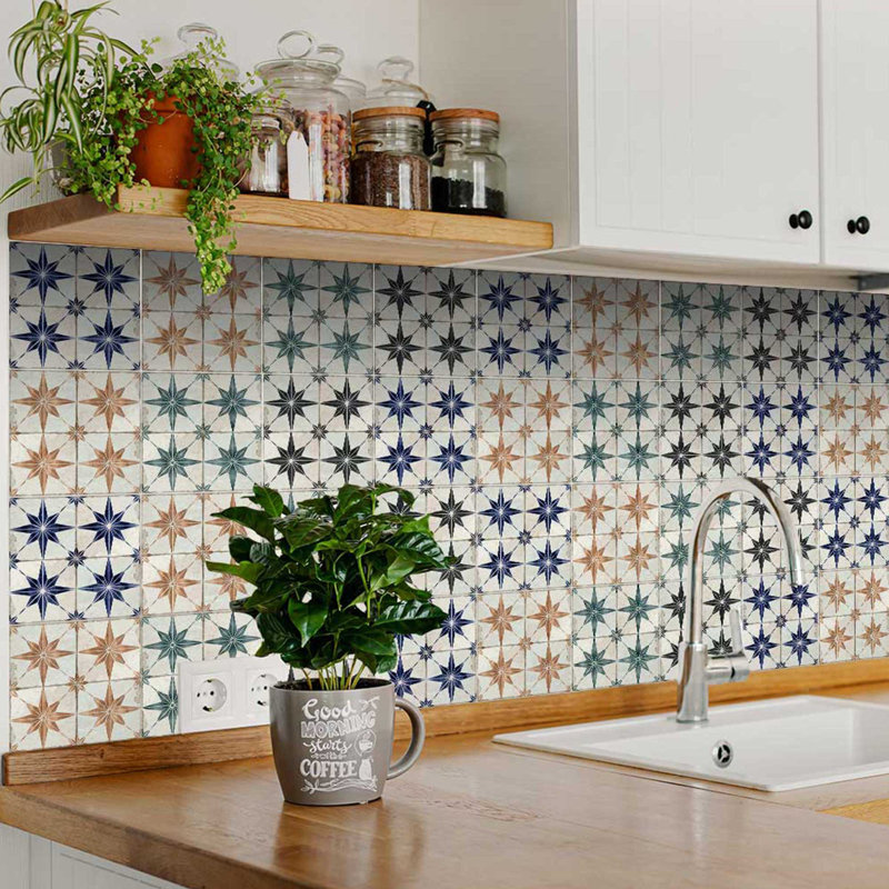 Carreau de mosaïque auto-adhésif en vinyle 5 po x 5 po, Vert / orange / bleu