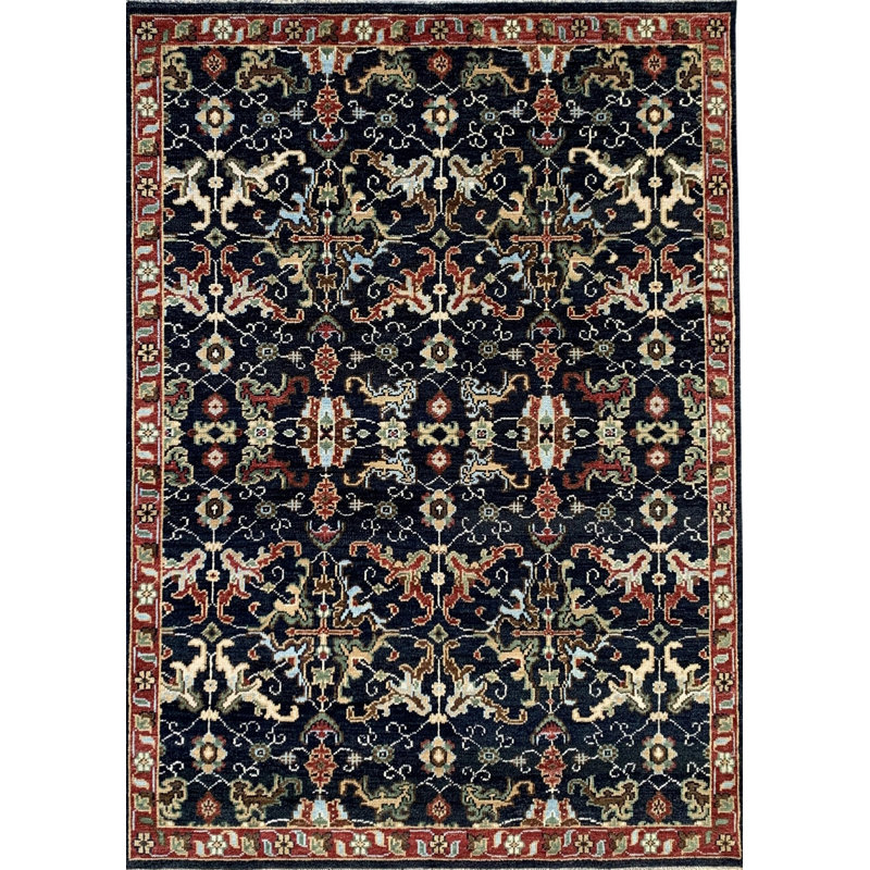 Blue Hand-Knotted Wool Floral Crosses Classic Traditional Modern Contemporary Carpet Rug, 10' x 14'