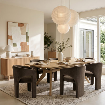 Ensemble de table de salle à manger extensible en placage de bois de 78 à 96 po avec fauteuils en velours