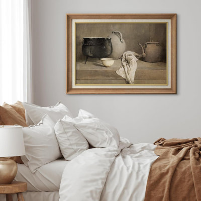 " IDEA4WALL Premium Framed Wall Art Kitchen Teapot, Pan & Bowl Nature Wilderness Illustrations Fine Art Farmhouse/Country Decorative Rustic Vintage Antique Classic for Bedroom " Graphic Art Print