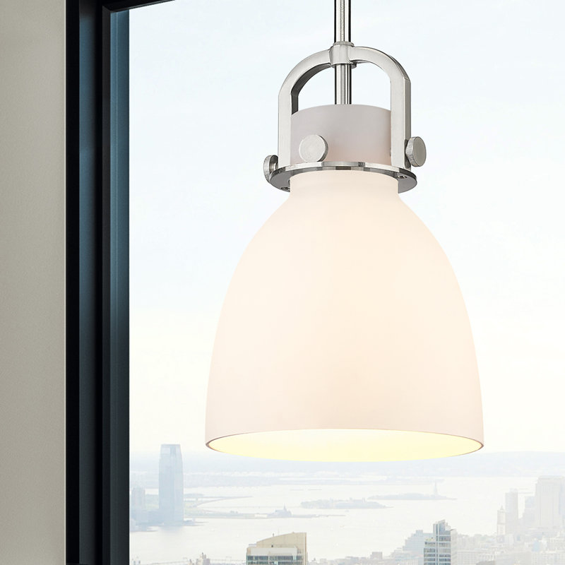Luminaire suspendu sur tige 1 lumière Wimbush, Blanc, Nickel satiné, H 9,63 po x l 8 po x P 8 po