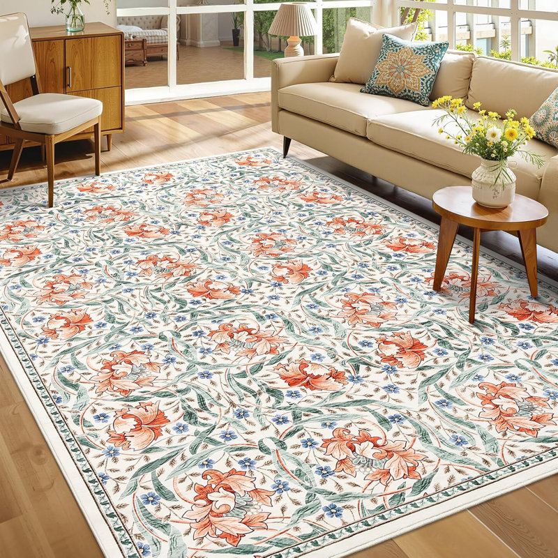 Washable Vintage Floral Hallway Runner Rug, Non-Slip, Stain-Resistant, for Kitchen, Laundry & Bathroom - Black