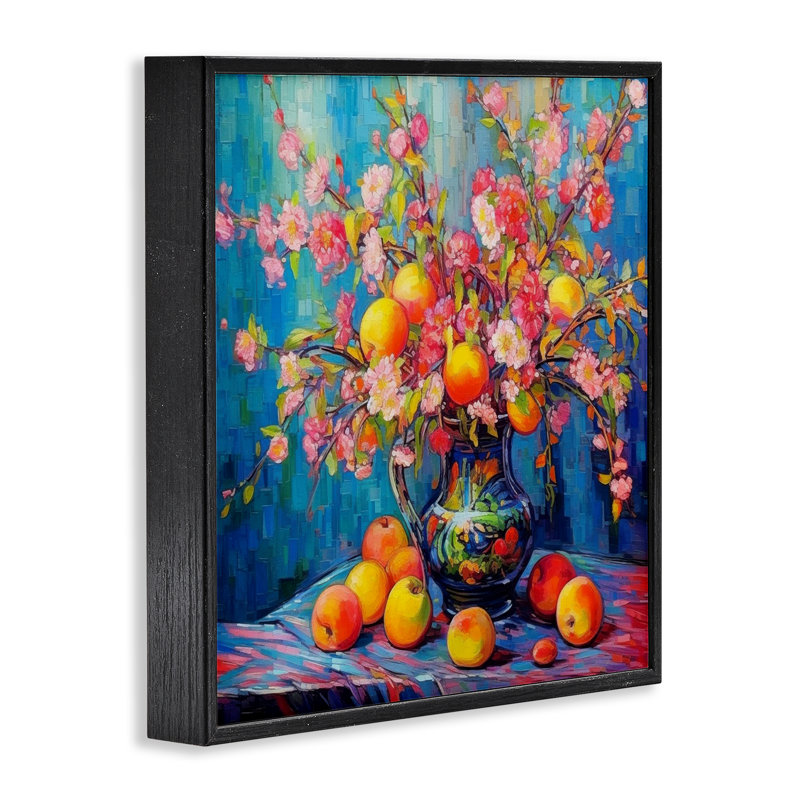  Peach & Florals Bouquet Giclee Art by LSR Design Studio, H 24 po x l 24 po, Giclée encadrée noir minuit