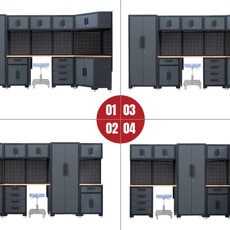Garage Storage Cabinet, Workshop Set Garage Cabinets and Storage System with Corner Cabinet, Pegboard for Garage Tool Organization