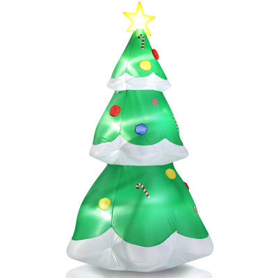 1x 6.9 Ft Lighted Inflatable Christmas Tree (christmas Blow Up Decor) | Built-in Leds, Colorful Ornaments & Star Topper | 43.3x43.3x82.7in| Perfect For Front Yard/lawn/holiday Party, Lighted Xmas Inflatable Decor