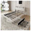Structure de grand lit plateforme avec tête de lit ergonomique, station de charge intégrée et tablette de rangement - Lit tapissier en similicuir blanc-153830252