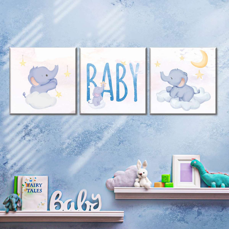 «Blue Baby Elephants», reproduction sur toile, H 8 po x l 26 po x P 1 po