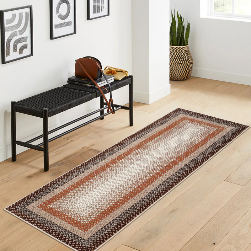 Machine Washable Rug for Living Room Braided Print Non-Slip Area Rug Stain Resistant Carpet for Dining Room Bedroom Nursery Office
