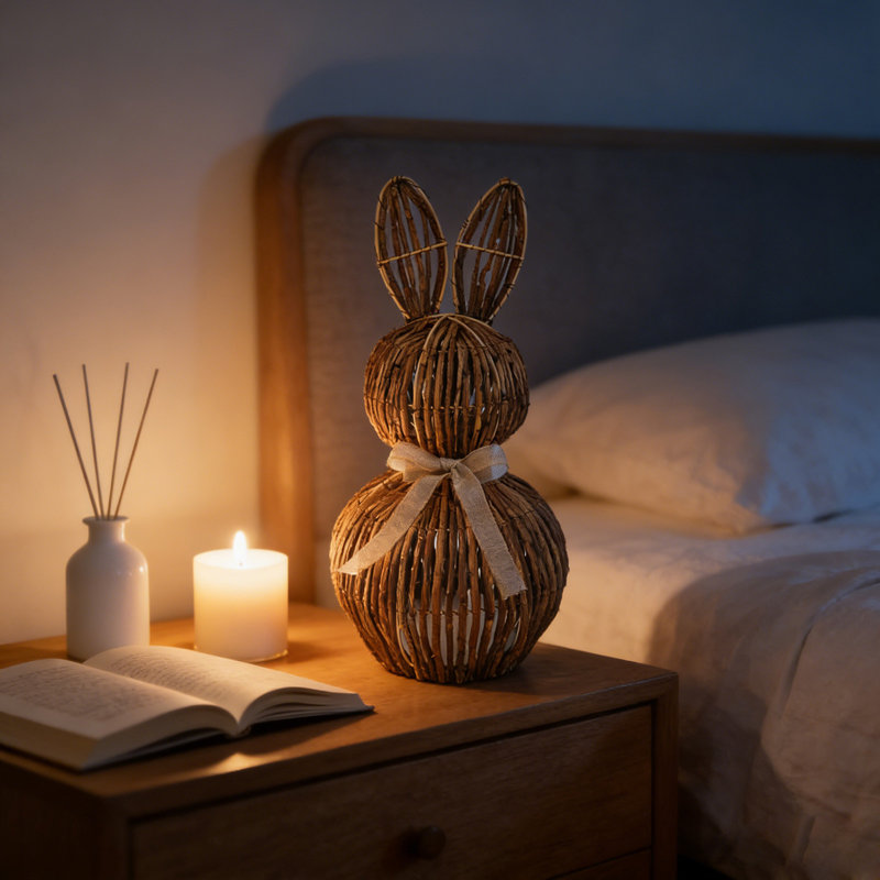  Easter Natural Rattan Hand-woven Bunny Easter Woven Basket Pastorals Decoration, B