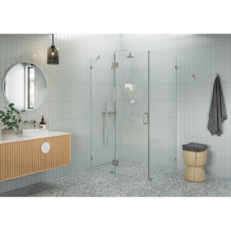 Halo 46.5 in. x 34.5 in. x 78 in. 90-degree Fully Frameless Glass Hinged Shower Enclosure, Polished Nickel
