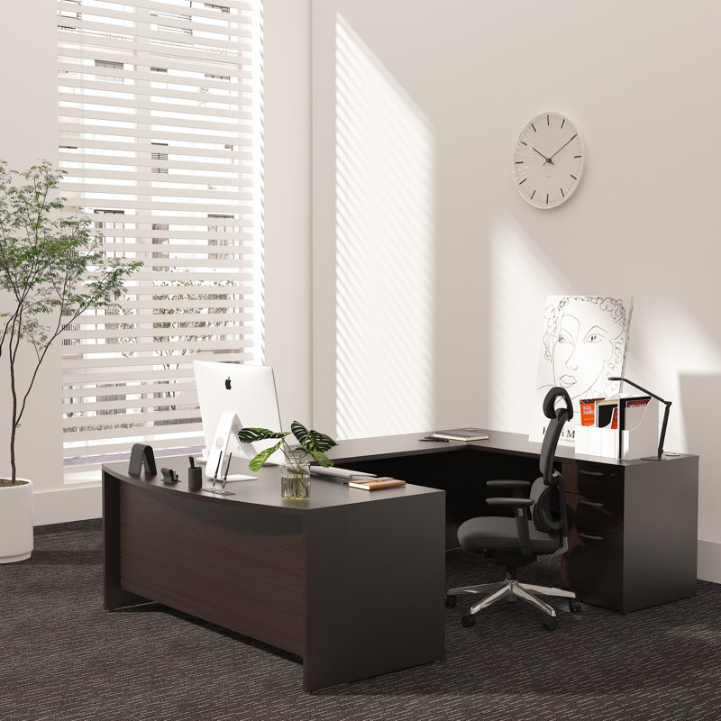 U-Shaped Executive Desk, Brown