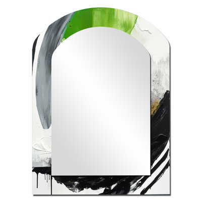Green And Black Geometric Enchantment I - Abstract Arch Decorative Mirror On Metal