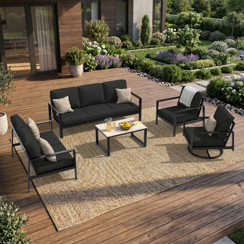 Ensemble de conversation Kachig avec coussins Sunbrella®, Black