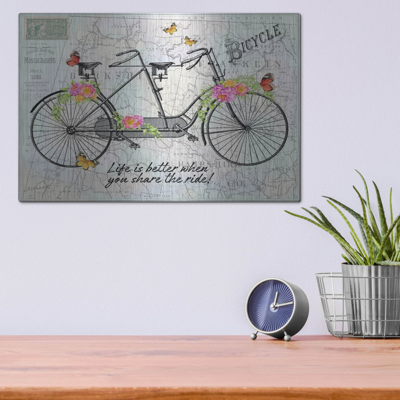 «Vélo rétro avec carte B» par Jean Plout, art mural en métal, H 12 po x l 16 po