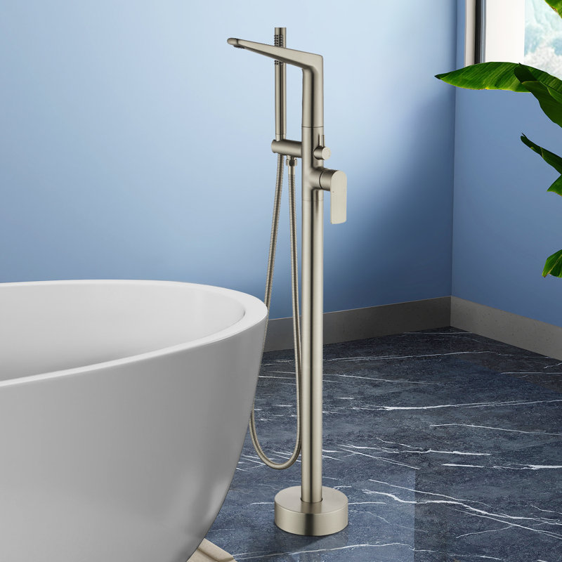 Topcraft Freestanding Bathtub Filler With Handheld Showerhead, Brushed Nickel