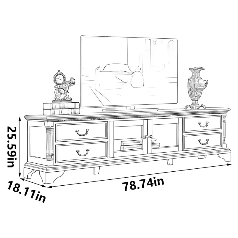 Grand meuble télé de rangement de style américain, 78.74"
