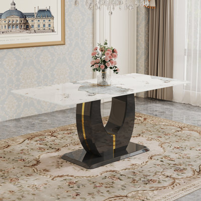 Vesta Modern 71'' Rectangular Dining Table with U-Shaped Pedestal Base