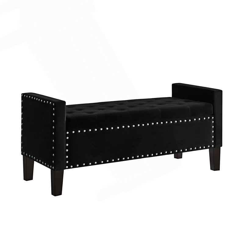 Upholstered Tufted Button Storage Bench, Entryway Bench, Black