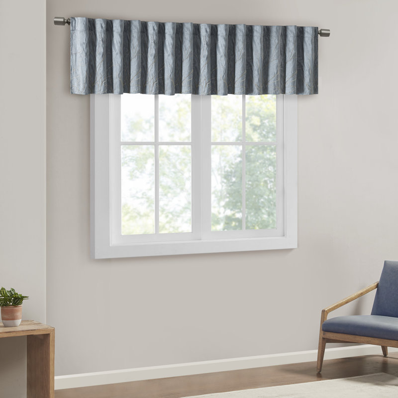Blue Faux Silk Embroidered Sill Length Valance