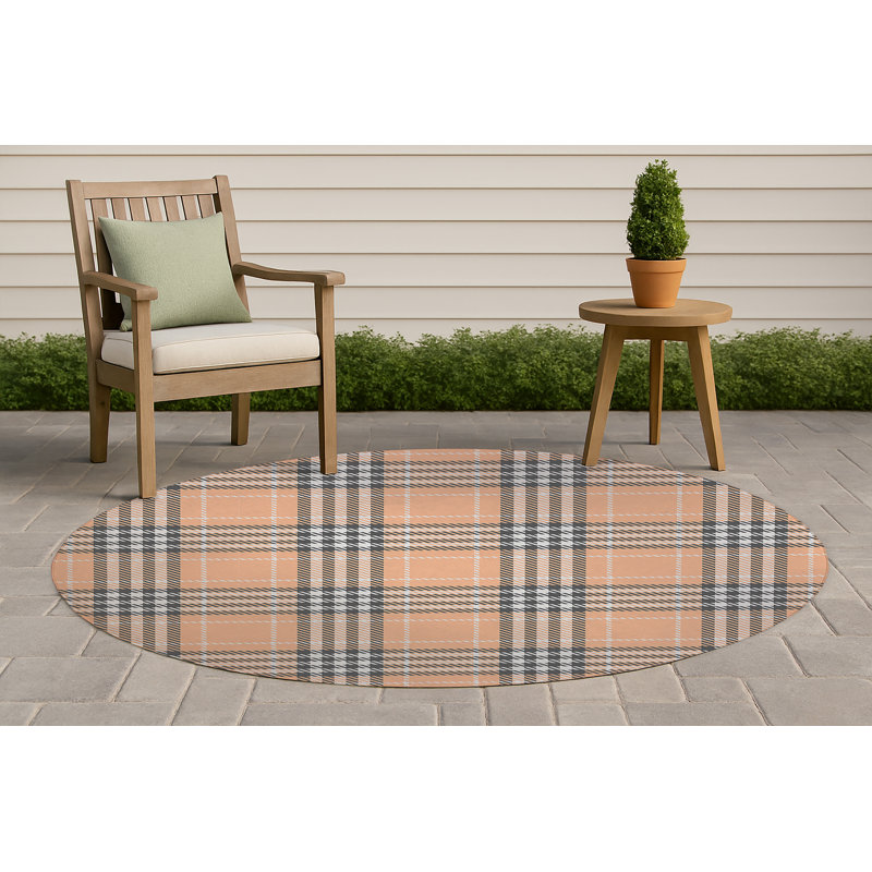 Christopher's Plaid Non-Slip Outdoor Rug, Round 5'