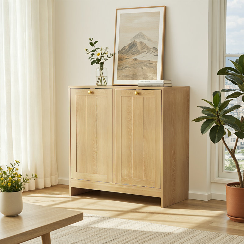 Armoire de rangement pour panier à linge inclinée et autoportante avec panier amovible